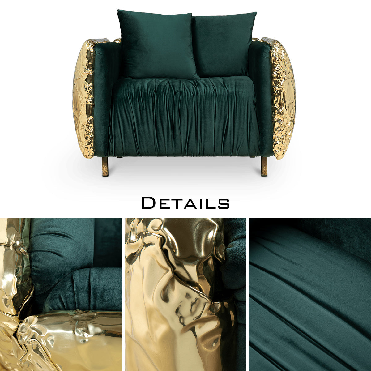 Brass Leather Sculptural Form Armchair