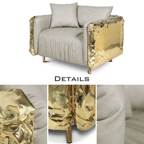 Brass Leather Sculptural Form Armchair