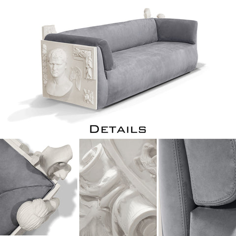 Stone Wood Sculptural Form Sofa