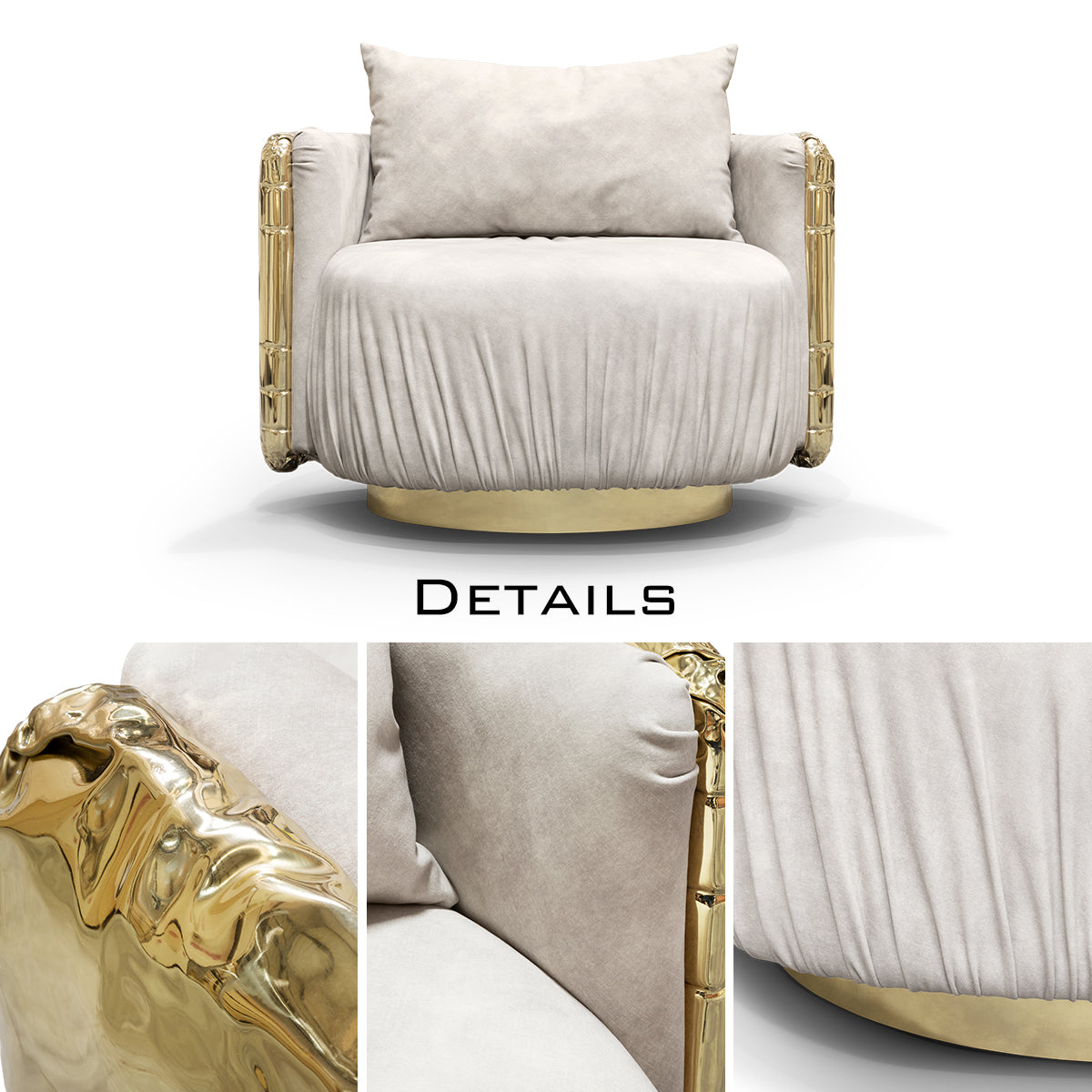 Brass Wood Sculptural Form Armchair