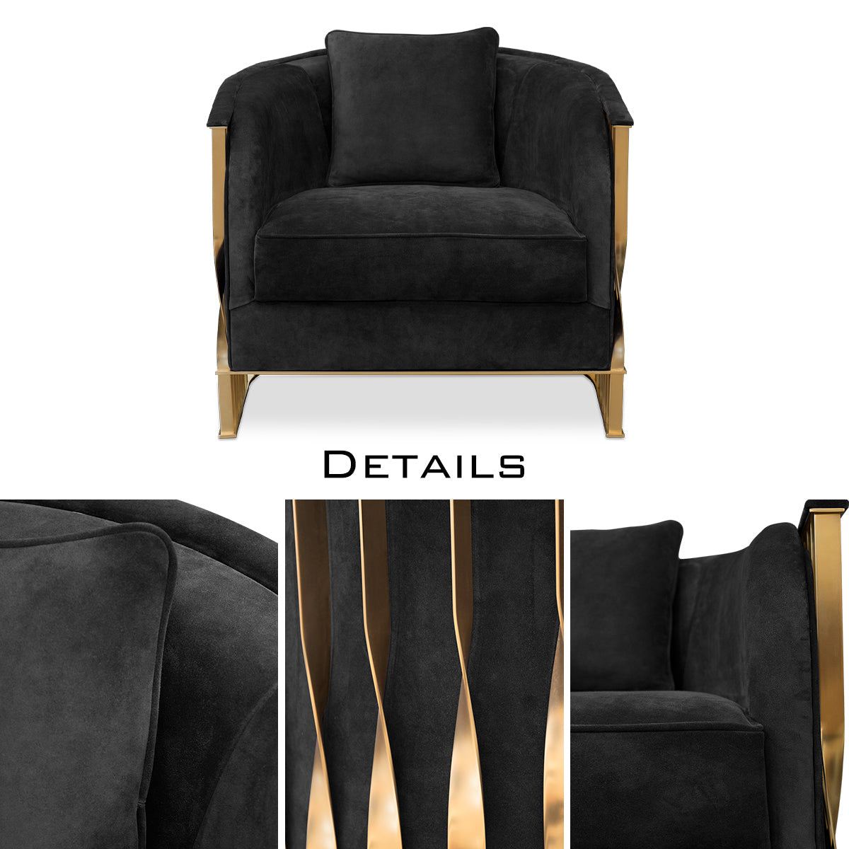 Brass Leather Gold Sculptural Form Armchair