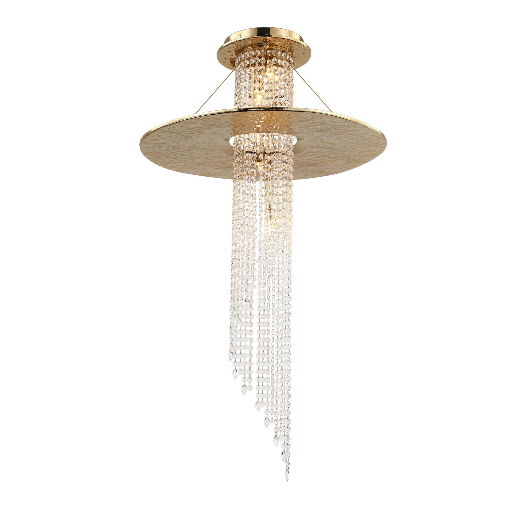 Angelina Flushmount Brass Crystal Pendant Chandelier