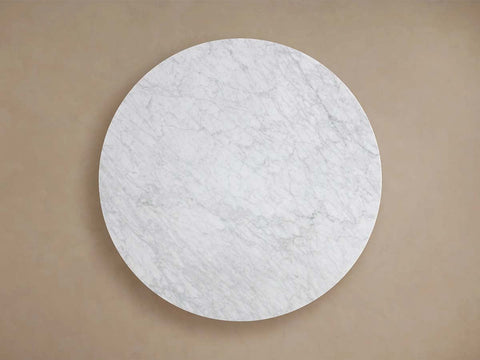 Saint Germain Round Dining Table with Carrara Marble Top Wood Toulouse Base
