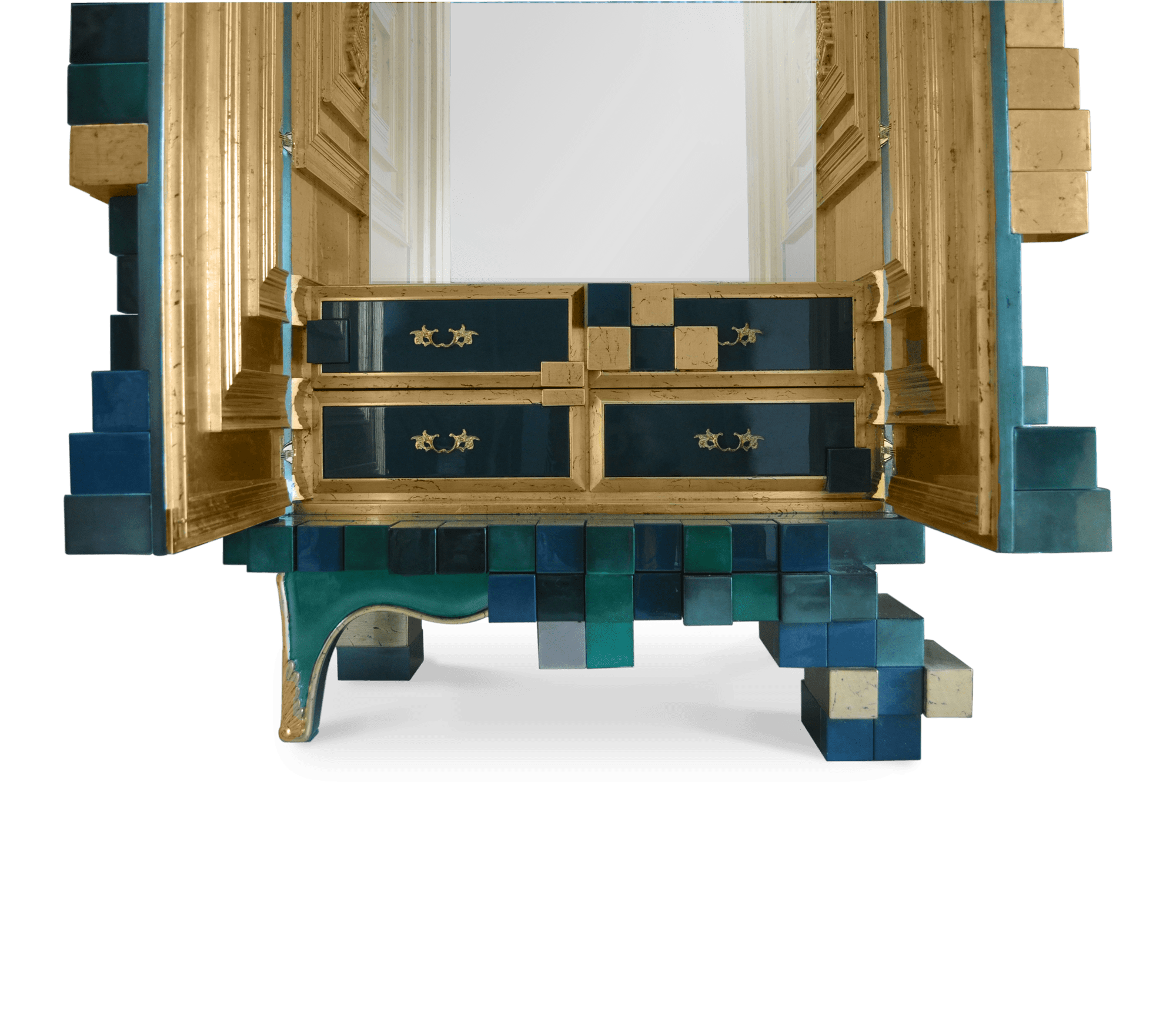 Glass Emerald Green Sculptural Form Display Cabinet