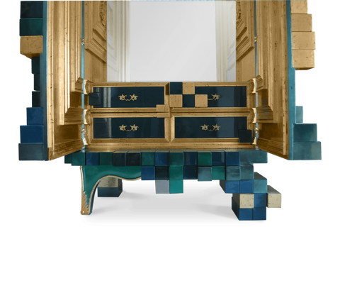 Glass Emerald Green Sculptural Form Display Cabinet
