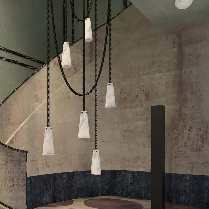 Contemporary Lucca Chandelier 202A-5 in Alabaster, 5-Light Vintage Alabaster Pendant Cluster