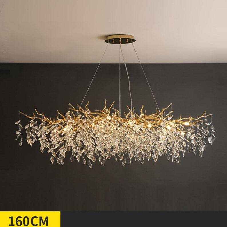 Housegent Tree Branch Chandelier Crystals on Dining Room Table