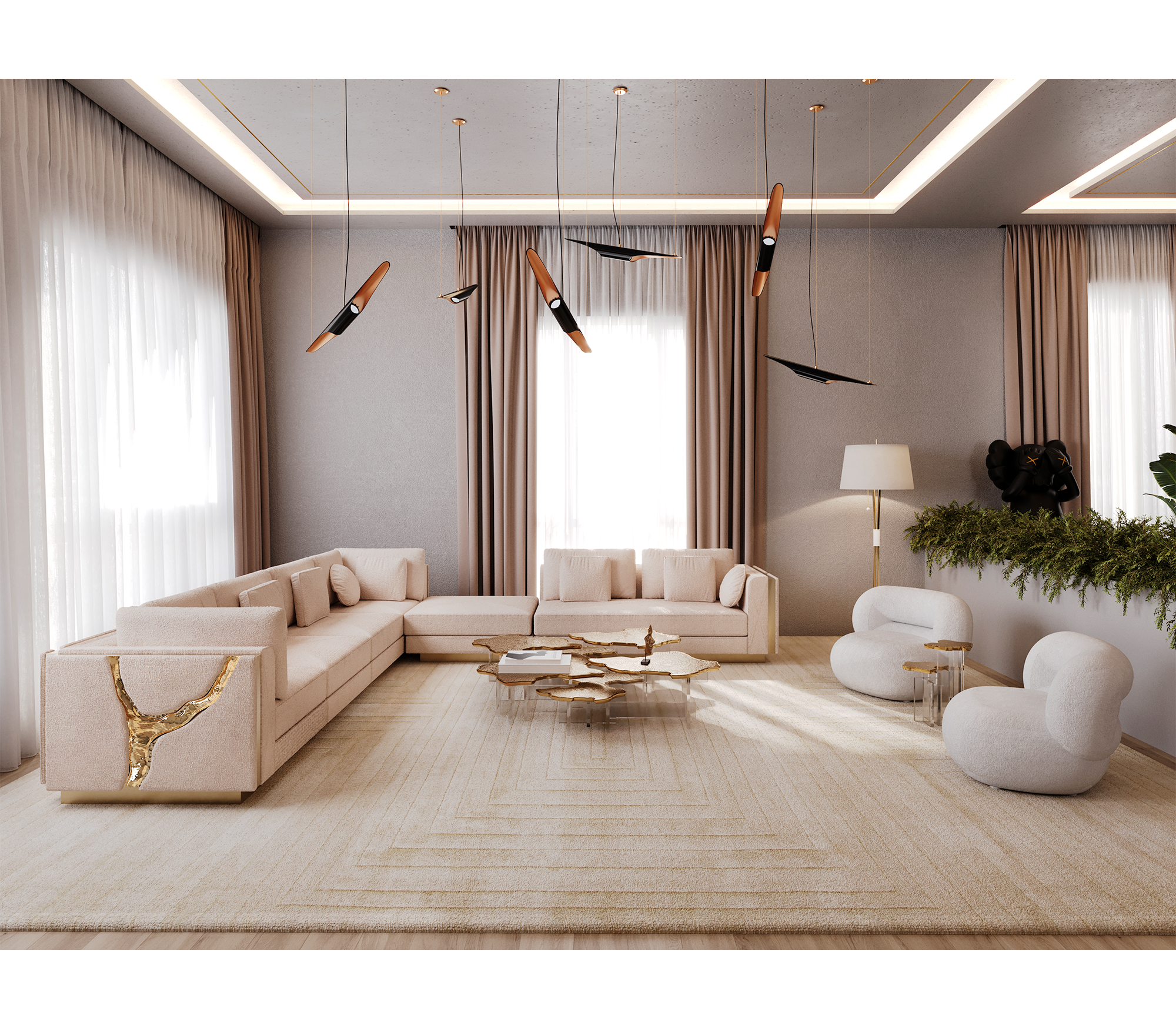 Brass Stone Gold Sculptural Form Sofa