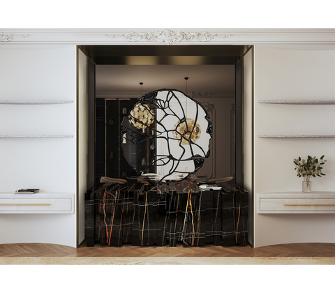 Black Hidden Storage Sculptural Form Sideboard Dining Room