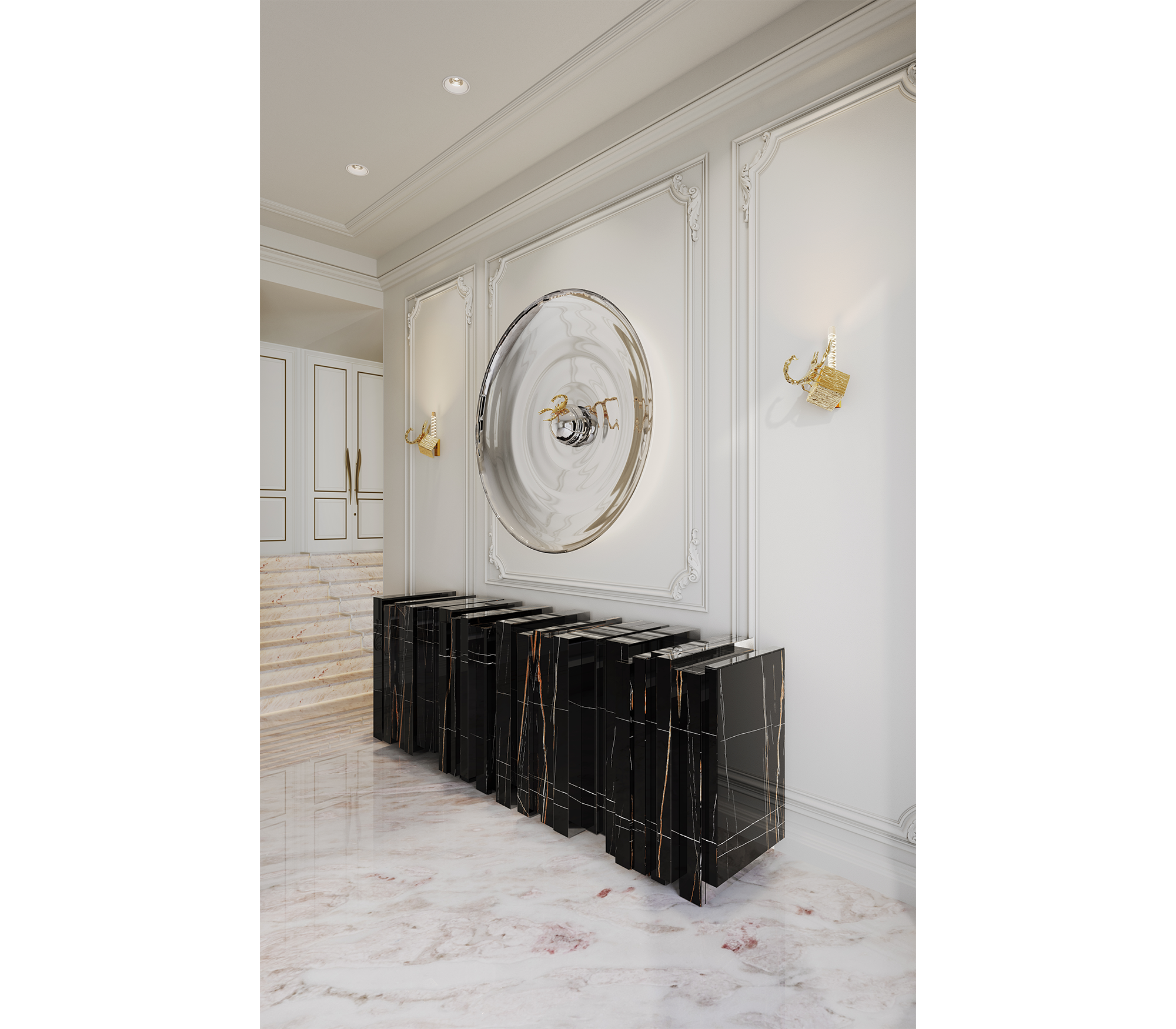 Black Hidden Storage Sculptural Form Sideboard Dining Room