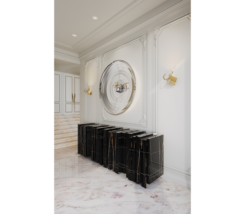 Black Hidden Storage Sculptural Form Sideboard Dining Room