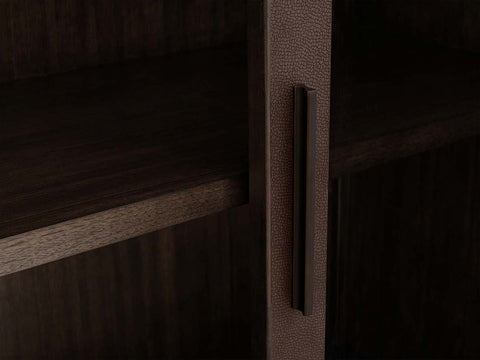 Malone Textured Leather Tall Display Cabinet with Minimalist Style Solid Wood Storage Cabinet with Glass Doors