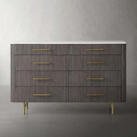Finnley Wood Eight-Drawer Dresser with Marble or Bluestone Top Rural Chest Of 8 Drawers Cabinet