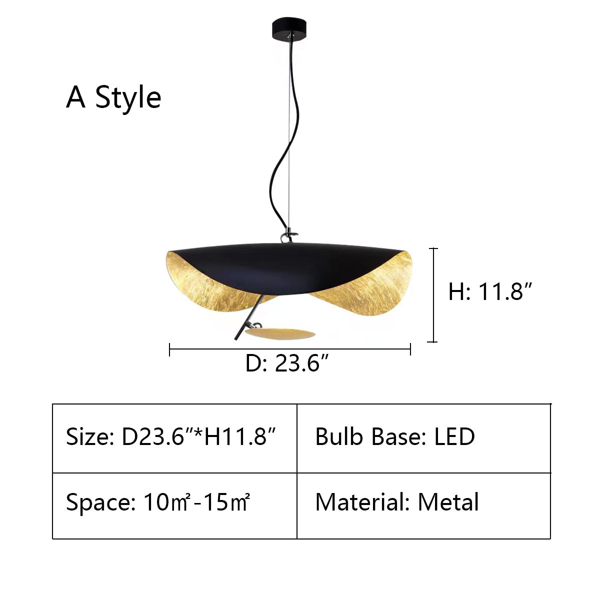 A Style: D23.6"*H11.8" chandelier,chandeliers,gold,luxury,mushroom,hat,ceiling,flush mount,black,led,dining room,living room,huge,large,big,round,Lederam Manta Pendant