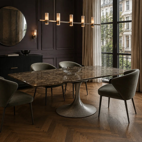 AVRA Rectangular Stone Dining Table with Oval Base