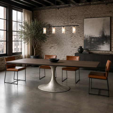 AVRA Rectangular Wood Dining Table with Oval Base