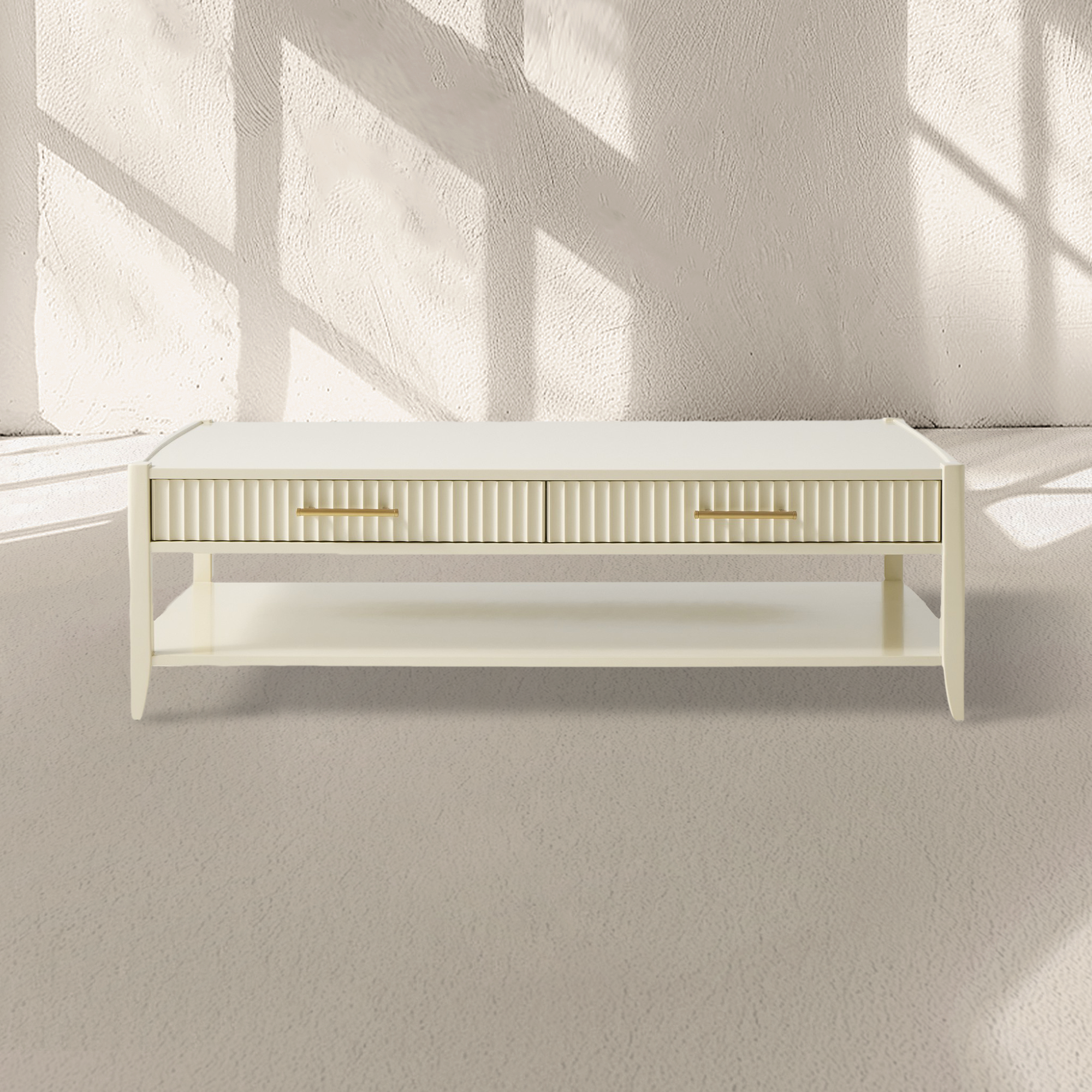 Lewis 56" Modern Coffee Table Wood Sofa Center Tea Table with Fluted Drawers