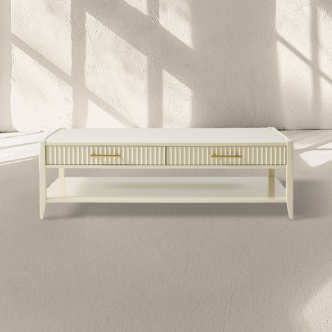 Lewis 56" Modern Coffee Table Wood Sofa Center Tea Table with Fluted Drawers