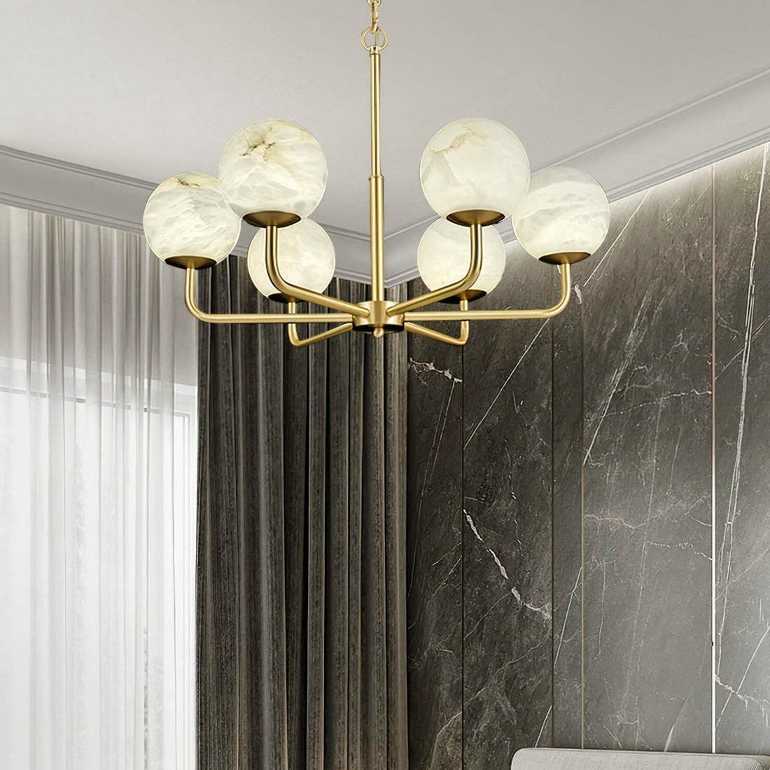 Alabaster Maytoni Erich Brass Chandelier