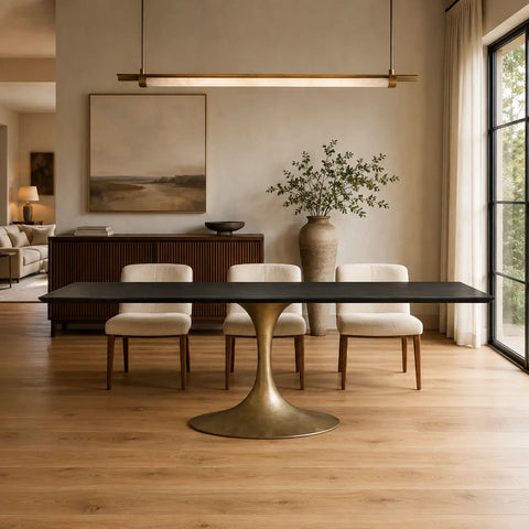 AVRA Rectangular Wood Dining Table with Oval Base