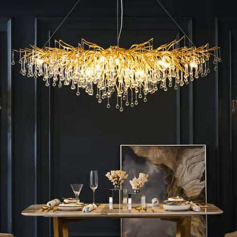 Stunning Tree Branch Crystal Chandelier With Clear Teardrop-shaped Glass Living/Dining Room Ceiling Lamp/Light