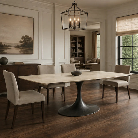 AVRA Rectangular Stone Dining Table with Oval Base