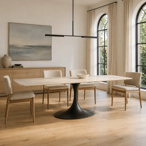 AVRA Rectangular Stone Dining Table with Oval Base