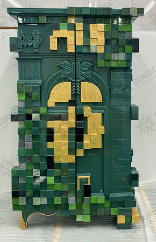 Glass Emerald Green Sculptural Form Display Cabinet