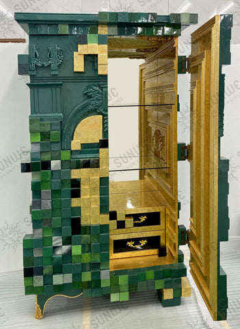 Glass Emerald Green Sculptural Form Display Cabinet
