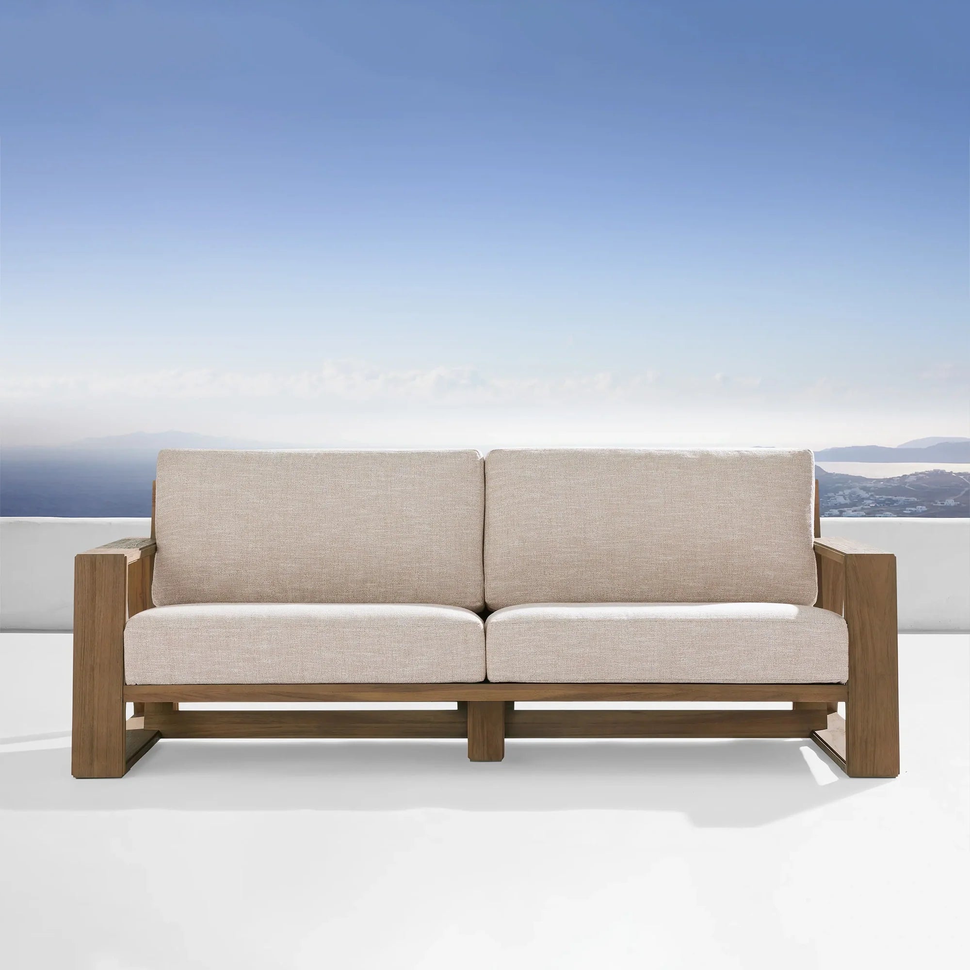 Canyon Outdoor Teak Sofa in Weathered Fawn