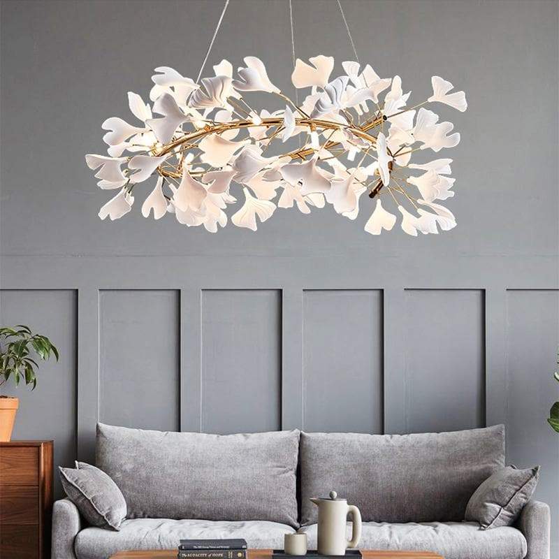 Housegent Ceramic Ginkgo Round Copper Chandelier