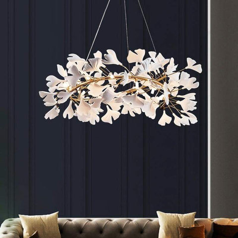 Housegent Ceramic Ginkgo Round Copper Chandelier