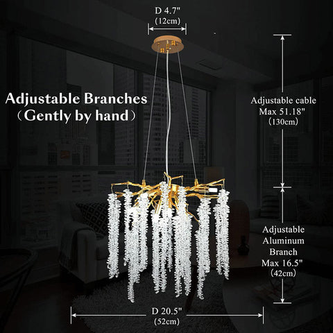 Housegent Doris White Crystal Branch Round Chandelier D20.5" L45"