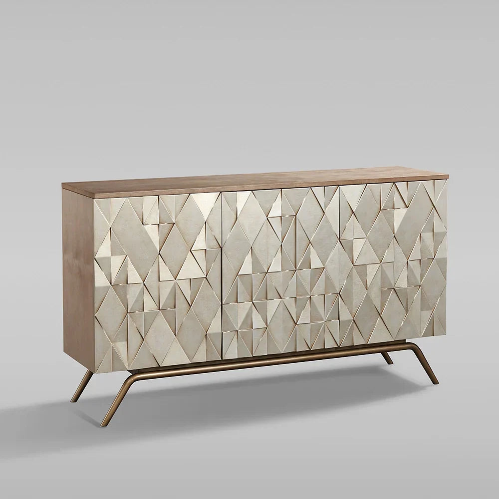 Champagne Geometric Finish Buffet Sideboard Luxury Three-Door Entryway Cabinet