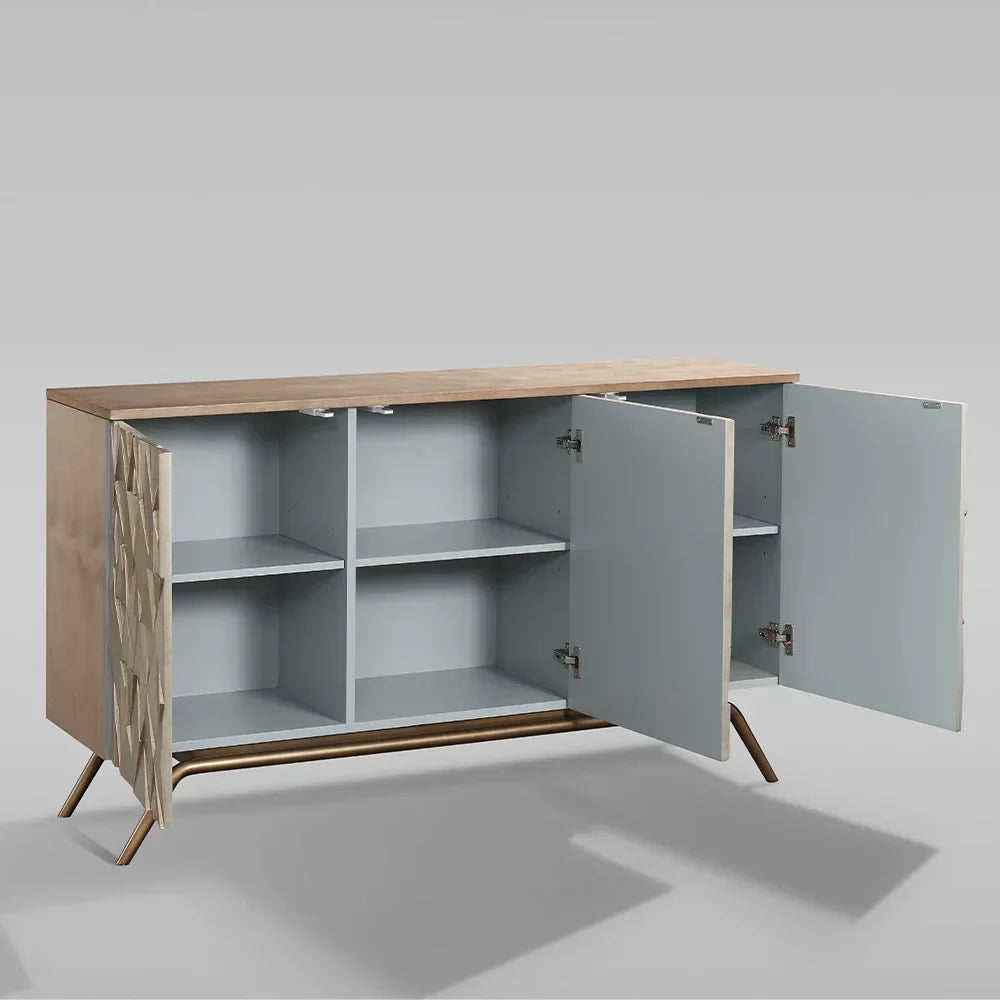 Champagne Geometric Finish Buffet Sideboard Luxury Three-Door Entryway Cabinet