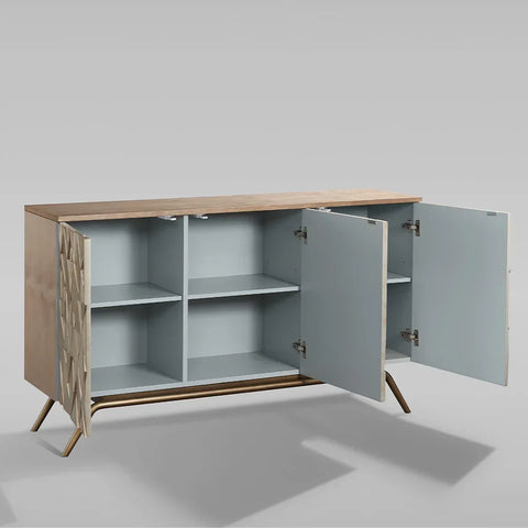Champagne Geometric Finish Buffet Sideboard Luxury Three-Door Entryway Cabinet