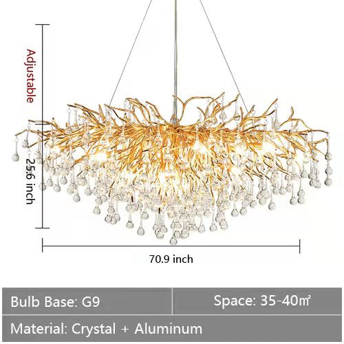 Stunning Tree Branch Crystal Chandelier With Clear Teardrop-shaped Glass Living/Dining Room Ceiling Lamp/Light