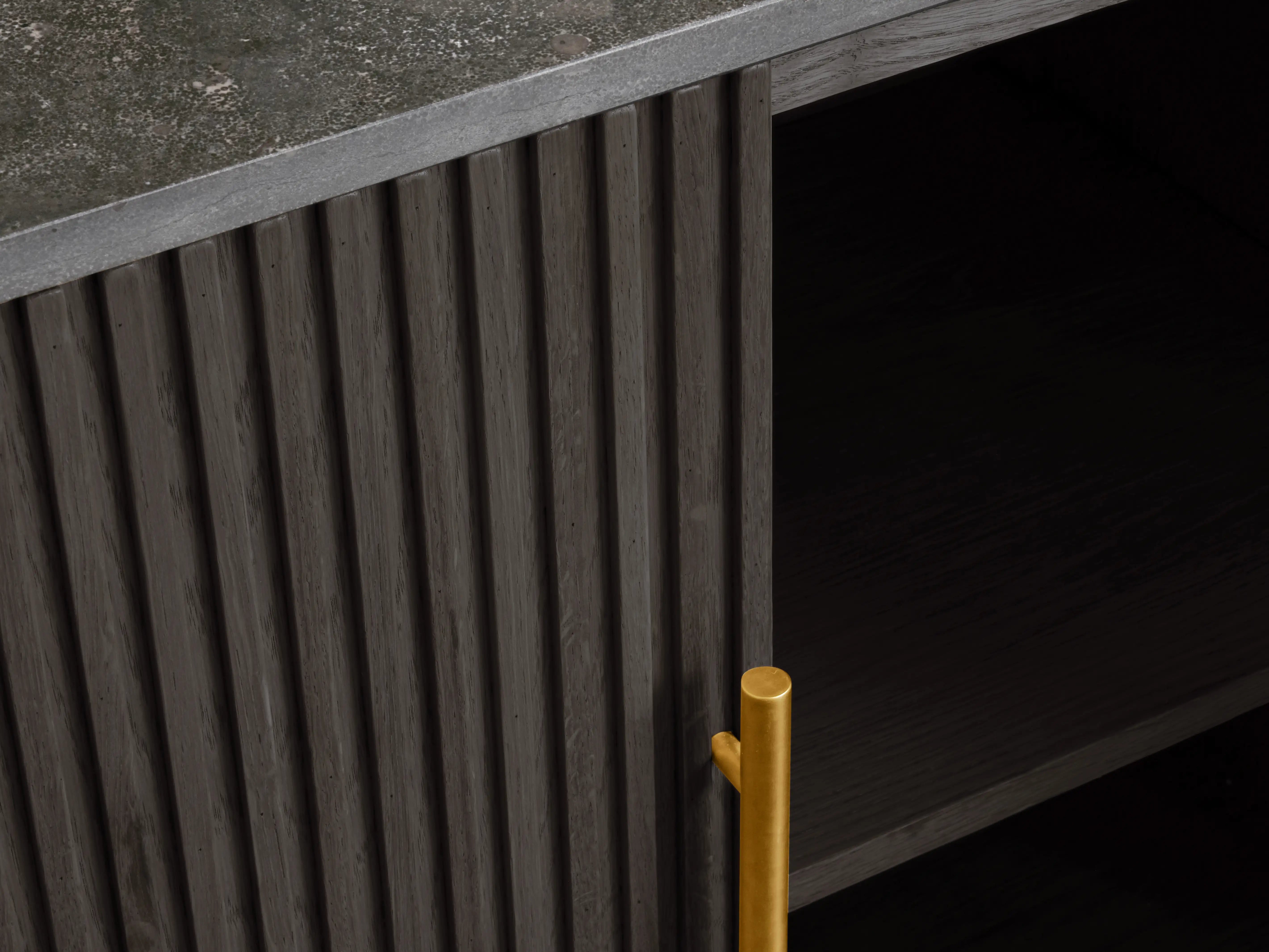 Finnley Sideboard Wood Stone Top Reeded Contemporary Artisanal Dining