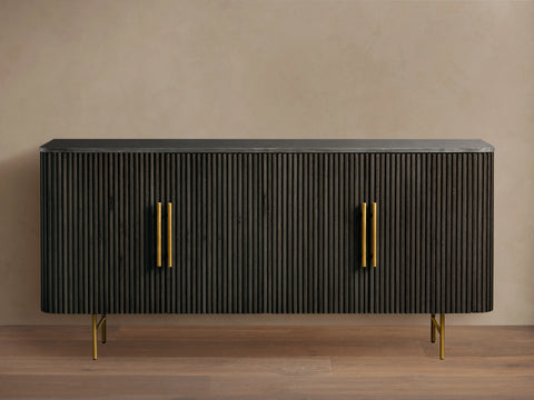 Finnley Sideboard Wood Stone Top Reeded Contemporary Artisanal Dining