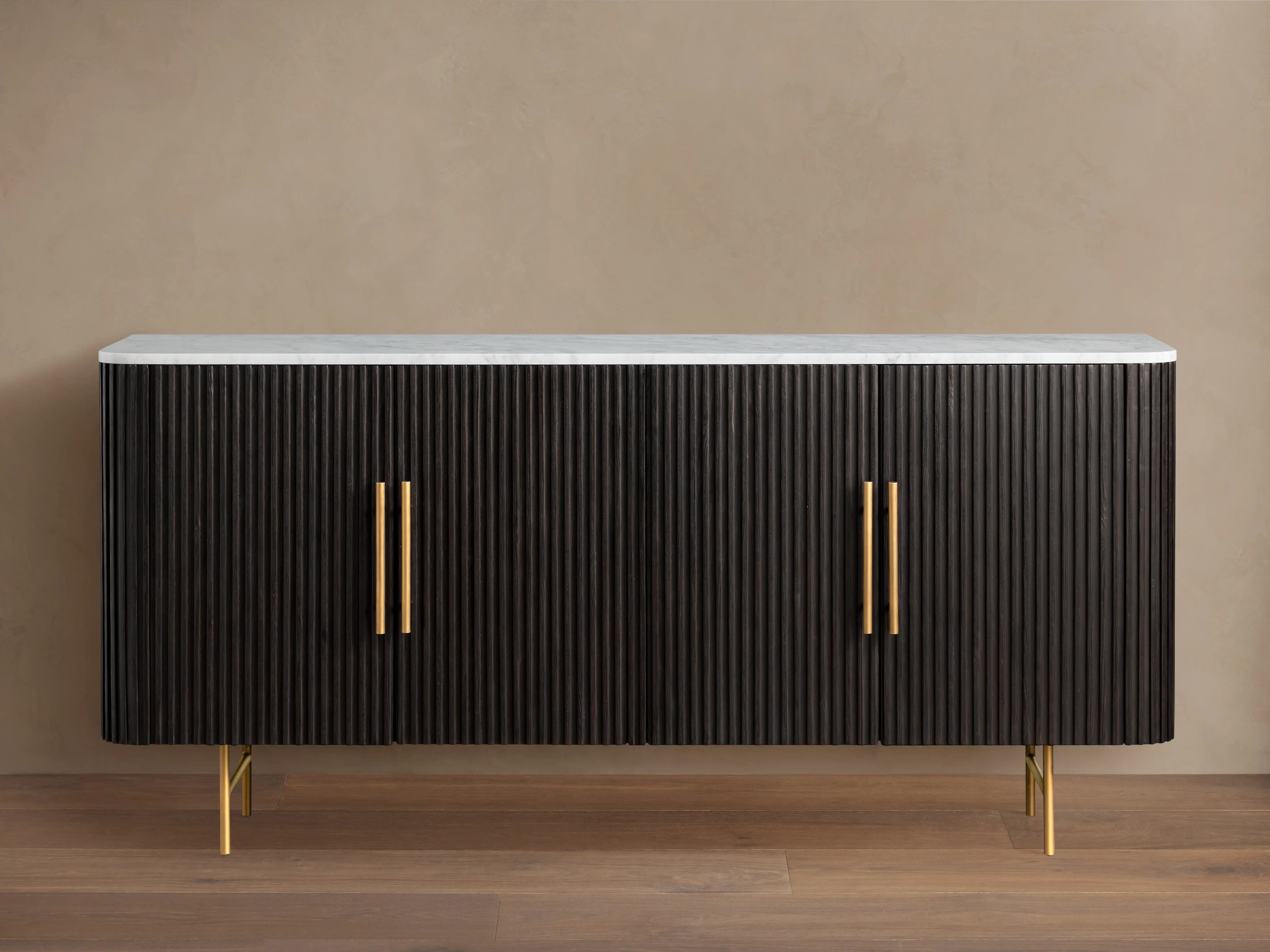Finnley Sideboard Wood Stone Top Reeded Contemporary Artisanal Dining