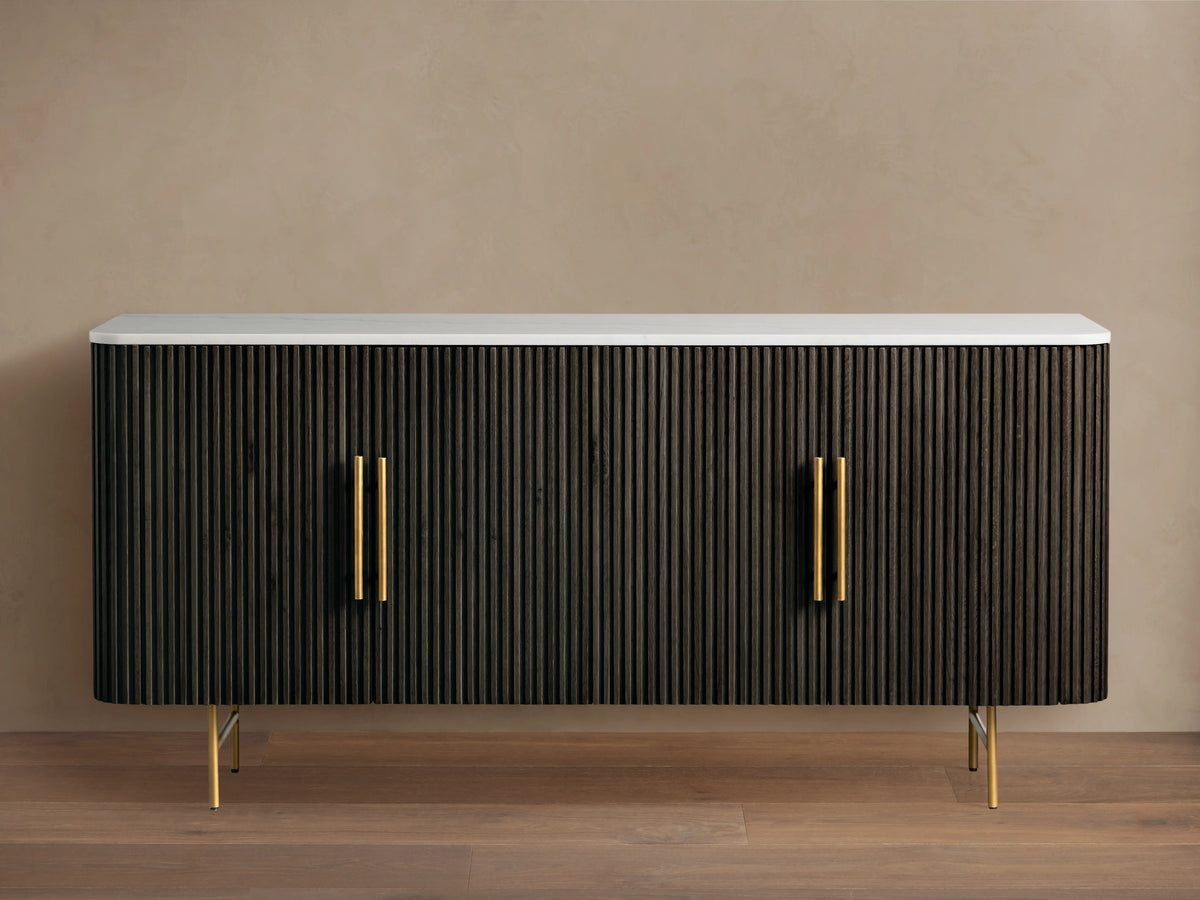 Finnley Sideboard Wood Stone Top Reeded Contemporary Artisanal Dining
