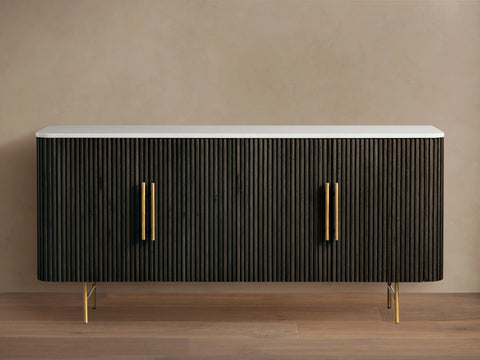 Finnley Sideboard Wood Stone Top Reeded Contemporary Artisanal Dining