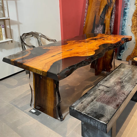 Epoxy Teak Wood Dining Table B