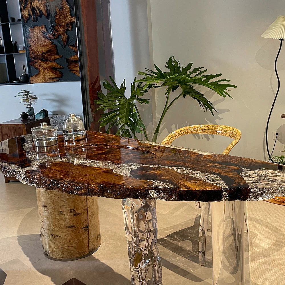 Epoxy Teak Wood Dining Table C