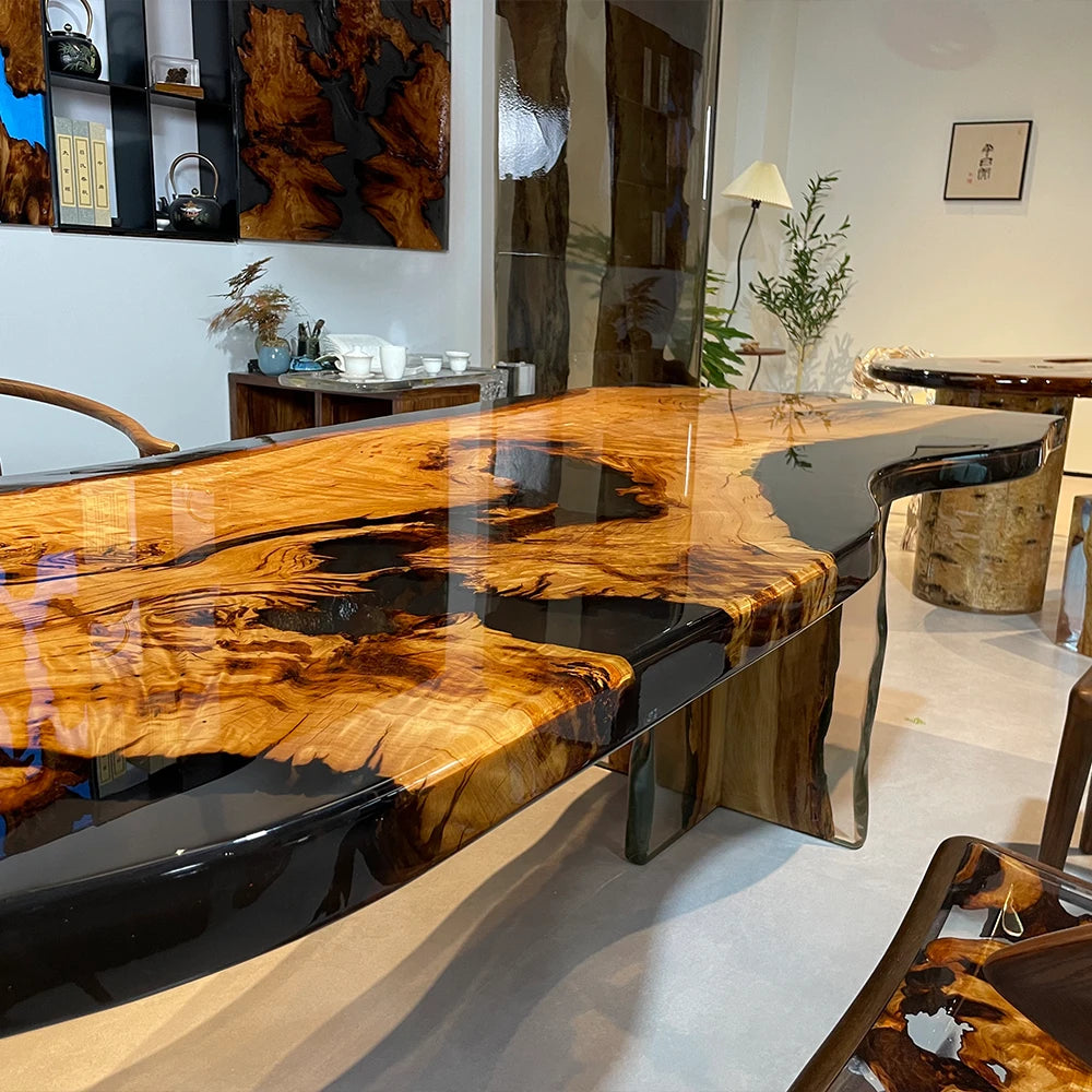 Epoxy Teak Wood Dining Table D