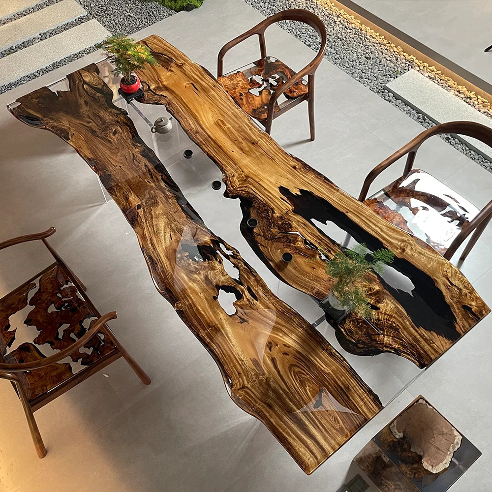 Epoxy Teak Wood Dining Table G