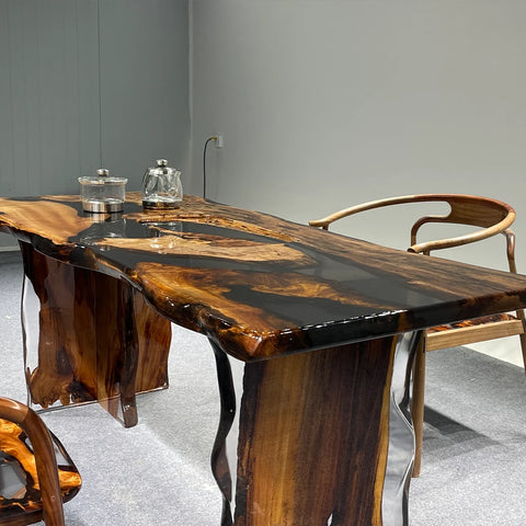 Epoxy Teak Wood Dining Table H