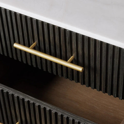 Finnley Closed Nightstand Oak Wood with Marble Top Luxury Bedside Table