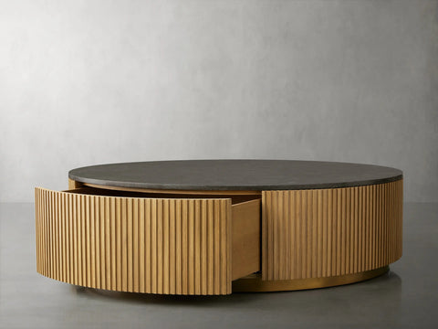 Finnley Round Storage Coffee Table Living Room Stone Center Tea Table