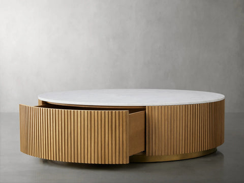 Finnley Round Storage Coffee Table Living Room Stone Center Tea Table